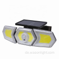 Neueste intelligente dreifache Köpfe 254*SMD/274*COB Outdoor Party Bewegung erkennen solarbetriebener Gartenwandlicht mit verstellbarer Lampenkörper